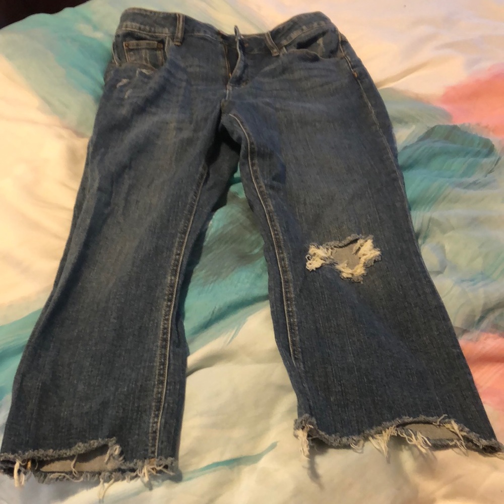 High rise cropped distressed jeans